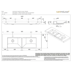 Vasque À Poser|Sanindusa Plan double vasque céramique traditionnelle rectangle fixation murale ou à poser sur plan 120x43 Vista blanc