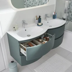 Plan double vasque en résine blanc Vague 138 cm
