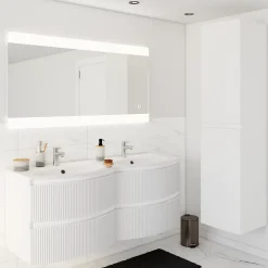 Plan double vasque en résine blanc Vague 138 cm