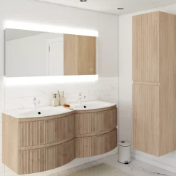 Plan double vasque en résine blanc Vague 138 cm