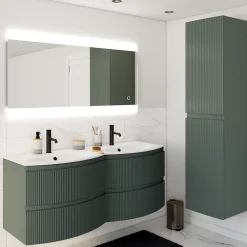 Plan double vasque en résine blanc Vague 138 cm