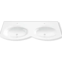 Plan double vasque en verre blanc 138 cm Vague