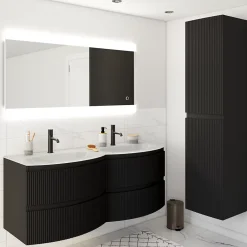 Plan double vasque en verre blanc 138 cm Vague