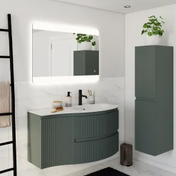 Plan double vasque en verre blanc 138 cm Vague