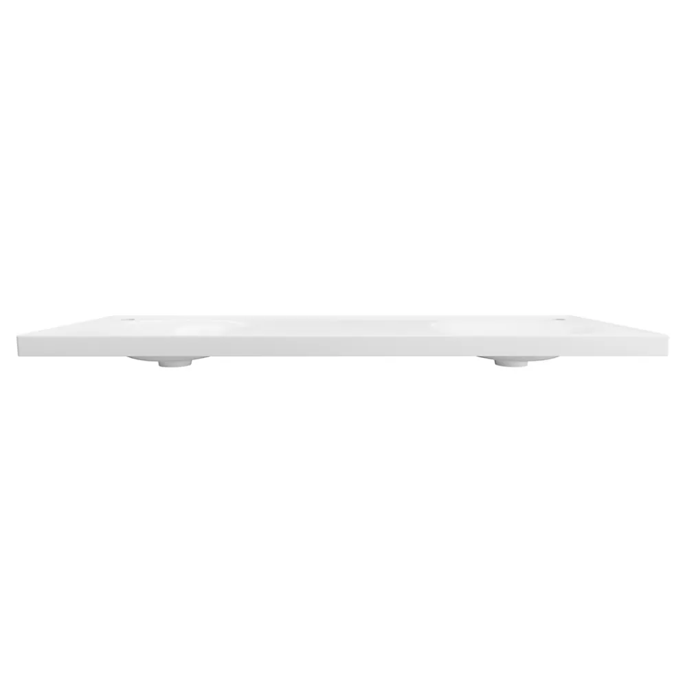 Plan Double Vasque|GoodHome Plan double vasque l.120 x P.45 cm en céramique avec plage de dépose au centre, blanc, Kentia