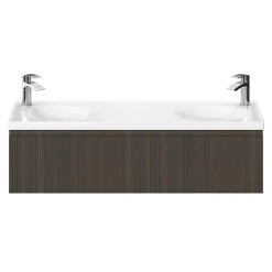 Plan Double Vasque|GoodHome Plan double vasque l.120 x P.45 cm en céramique avec plage de dépose au centre, blanc, Kentia