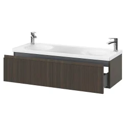 Plan Double Vasque|GoodHome Plan double vasque l.120 x P.45 cm en céramique avec plage de dépose au centre, blanc, Kentia