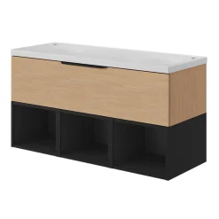 Plan Double Vasque|GoodHome Plan double vasque l.120 x P.45 cm en céramique avec plage de dépose au centre, blanc, Kentia