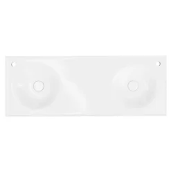 Plan Double Vasque|GoodHome Plan double vasque l.120 x P.45 cm en céramique avec plage de dépose au centre, blanc, Kentia