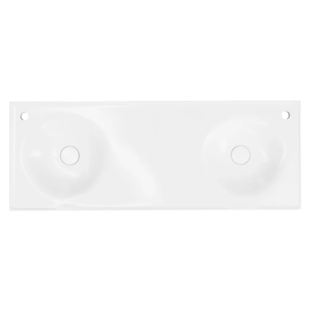Plan Double Vasque|GoodHome Plan double vasque l.120 x P.45 cm en céramique avec plage de dépose au centre, blanc, Kentia