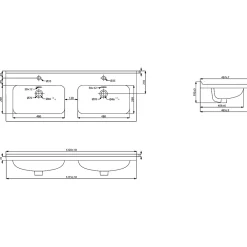 Plan Double Vasque|GoodHome Plan double vasque l.120 x P.45 cm en céramique avec plage de dépose au centre, blanc, Kentia