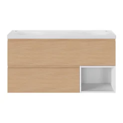 Plan Double Vasque|GoodHome Plan double vasque l.120 x P.45 cm en céramique avec plage de dépose au centre, blanc, Kentia