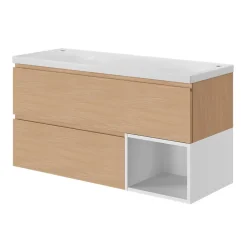 Plan Double Vasque|GoodHome Plan double vasque l.120 x P.45 cm en céramique avec plage de dépose au centre, blanc, Kentia