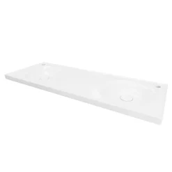 Plan Double Vasque|GoodHome Plan double vasque l.120 x P.45 cm en céramique avec plage de dépose au centre, blanc, Kentia