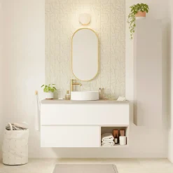 Plan Double Vasque|GoodHome Plan double vasque l.120 x P.45 cm en céramique avec plage de dépose au centre, blanc, Kentia