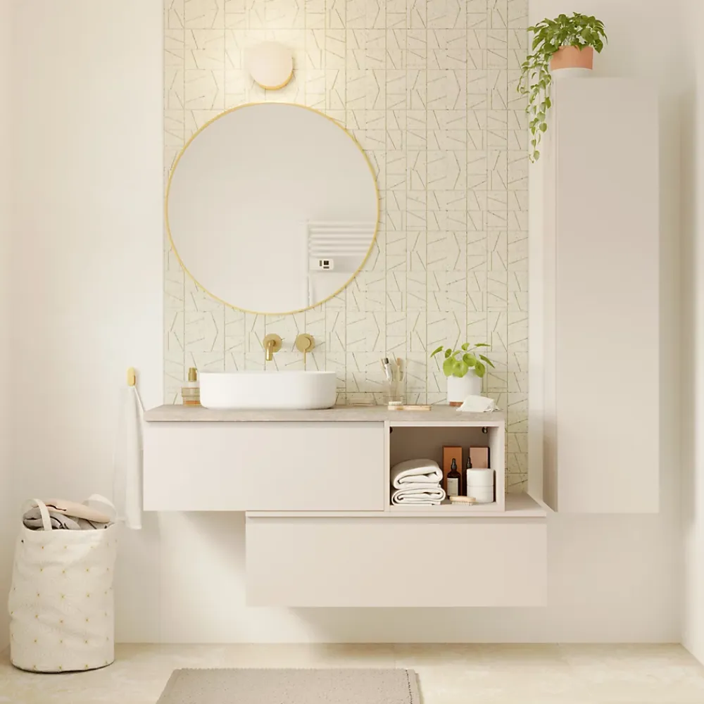 Plan Double Vasque|GoodHome Plan double vasque l.120 x P.45 cm en céramique avec plage de dépose au centre, blanc, Kentia