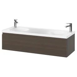 Plan Double Vasque|GoodHome Plan double vasque l.120 x P.45 cm en céramique avec plage de dépose au centre, blanc, Kentia