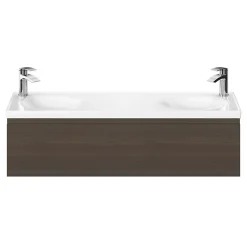 Plan Double Vasque|GoodHome Plan double vasque l.120 x P.45 cm en céramique avec plage de dépose au centre, blanc, Kentia