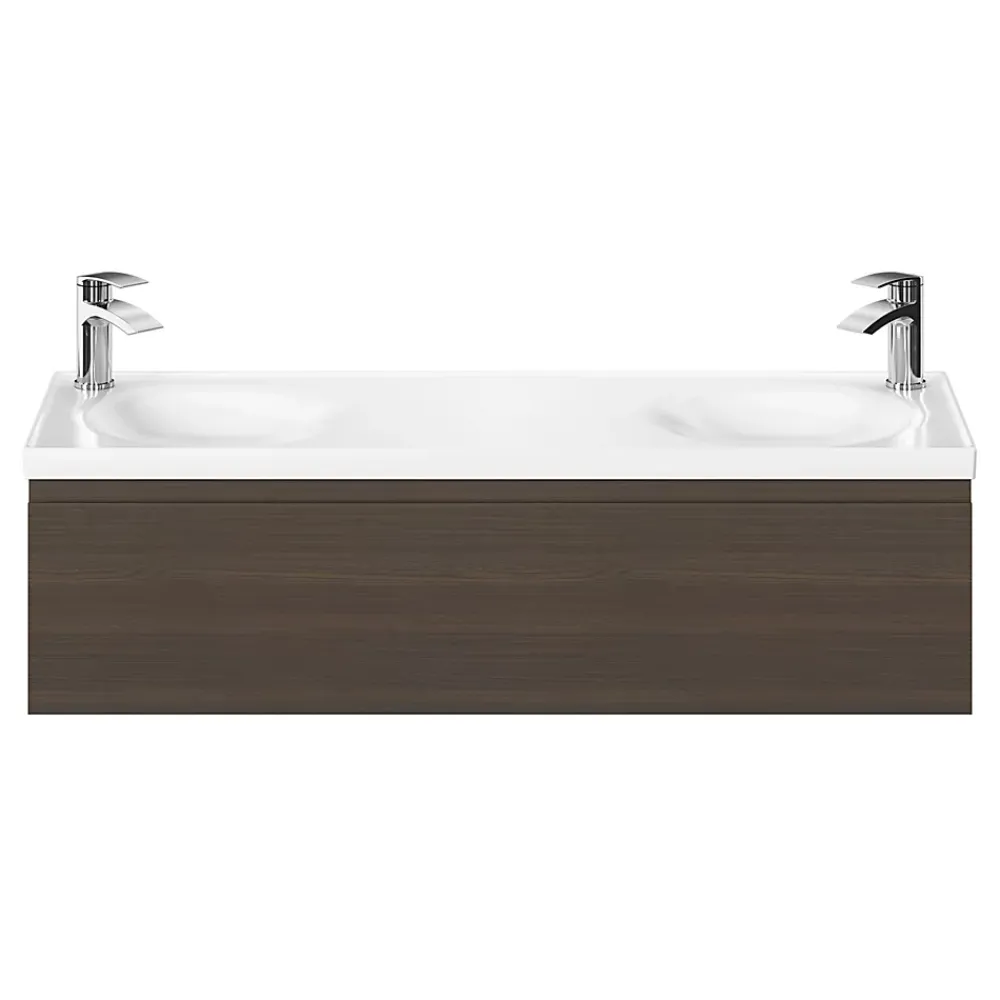 Plan Double Vasque|GoodHome Plan double vasque l.120 x P.45 cm en céramique avec plage de dépose au centre, blanc, Kentia