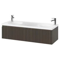 Plan Double Vasque|GoodHome Plan double vasque l.120 x P.45 cm en céramique avec plage de dépose au centre, blanc, Kentia