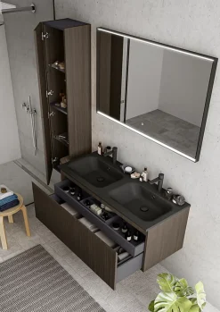 Ipiemme SRL Plan double vasque noir en résine l.120 cm, Pura+