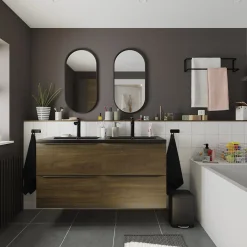 Plan Double Vasque|GoodHome Plan double vasque noir Nira 120 cm