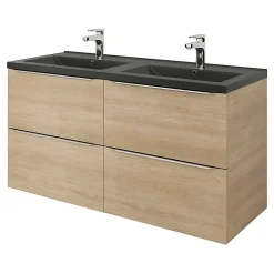 Plan Double Vasque|GoodHome Plan double vasque noir Nira 120 cm