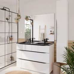 Plan double vasque noir mat en résine l.120 cm, Pamili