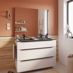 Plan double vasque noir mat en résine l.120 cm, Pamili