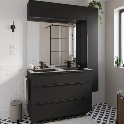 Plan double vasque noir mat en résine l.120 cm, Pamili