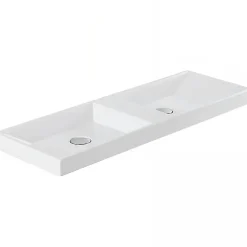Sanindusa Plan double Vasque rectangulaire céramique traditionnelle 100x35 Vista blanc