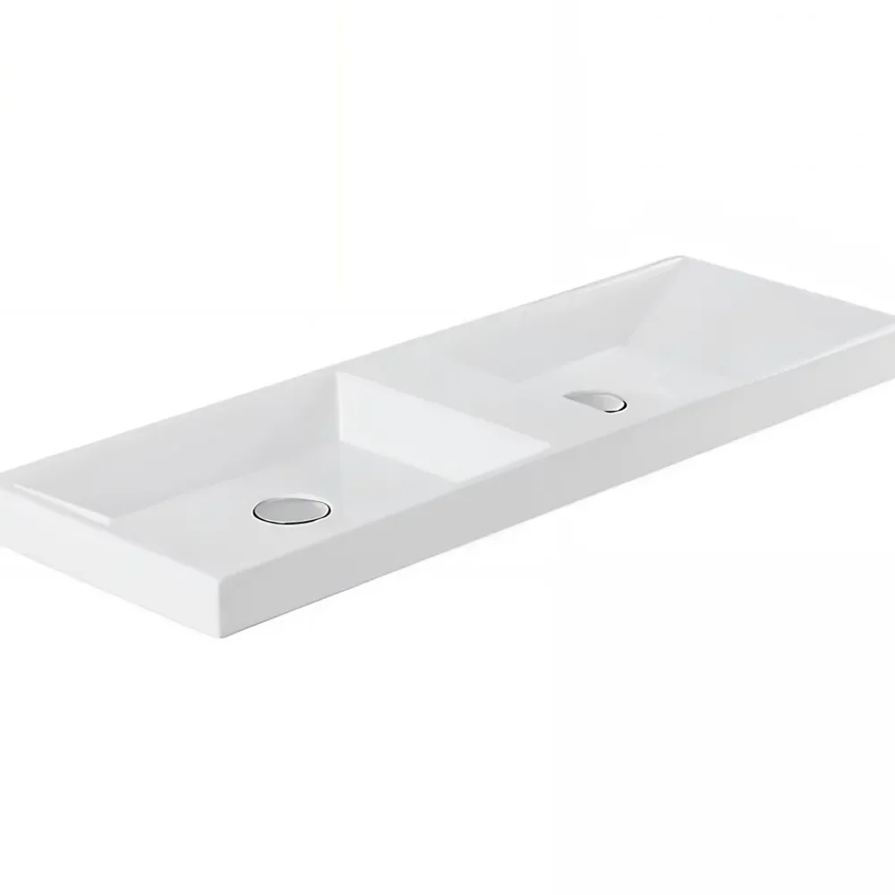 Sanindusa Plan double Vasque rectangulaire céramique traditionnelle 100x35 Vista blanc