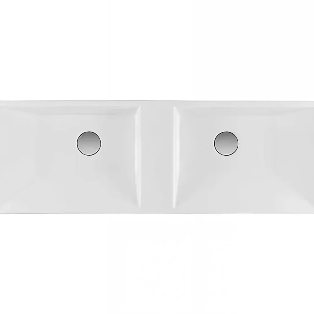 Sanindusa Plan double Vasque rectangulaire céramique traditionnelle 100x35 Vista blanc