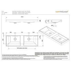 Sanindusa Plan double Vasque rectangulaire céramique traditionnelle 100x35 Vista blanc