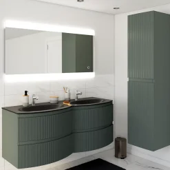 Plan Double Vasque| Plan double vasque verre noir mat Vague 138 cm