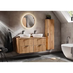 Plan Double Vasque|Meublorama Plan pour meuble sous vasque NOXERA 120 cm Coloris chene wotan À poser