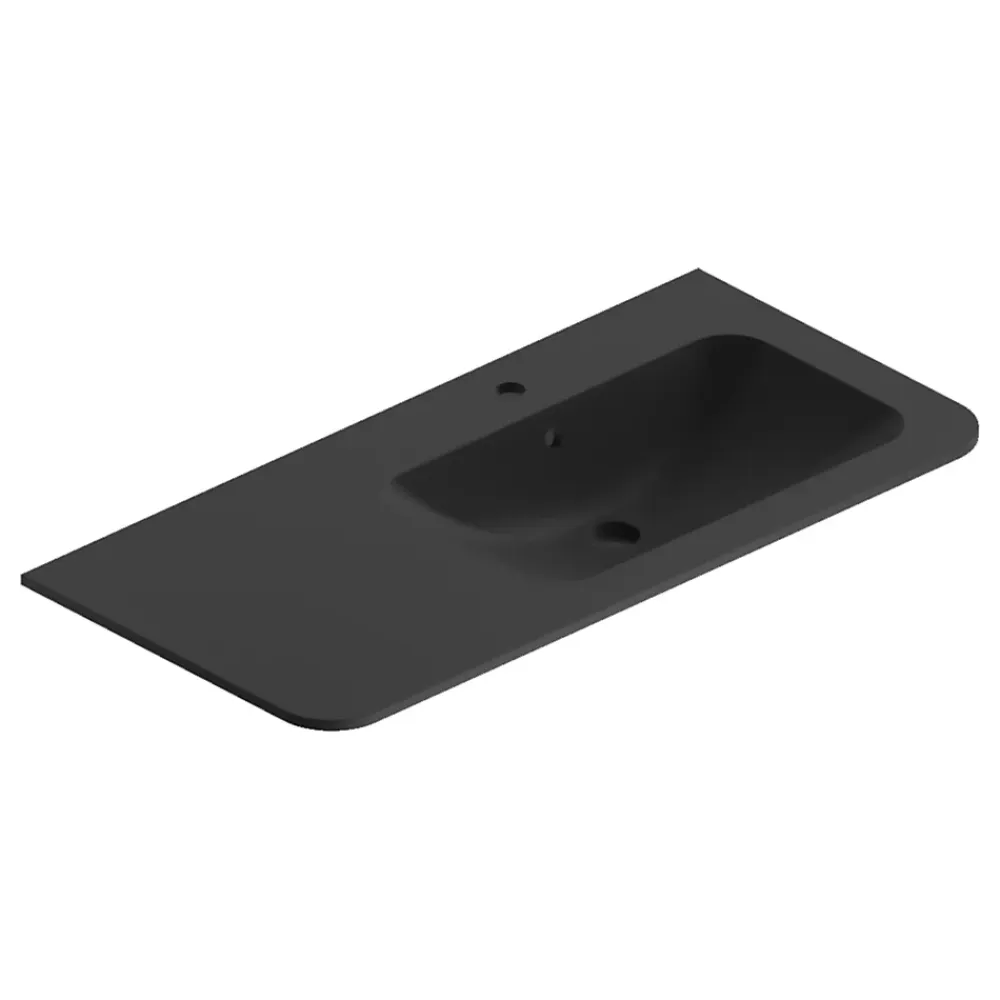 Plan simple vasque à droite à encastrer résine noir mat Alba 106 cm