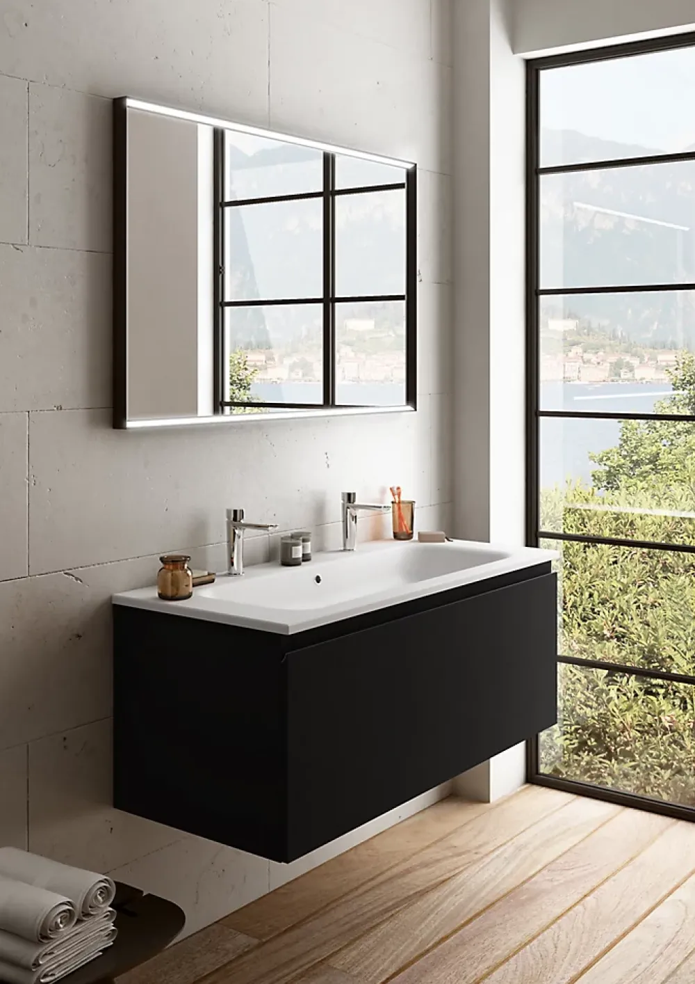 Plan Double Vasque|Ipiemme SRL Plan simple vasque blanc en résine l.120 cm pour 2 robinets, Pura+