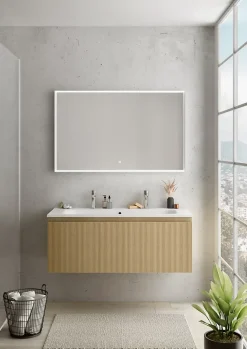 Plan Double Vasque|Ipiemme SRL Plan simple vasque blanc mat en résine 120 cm pour 2 robinets, Pura+