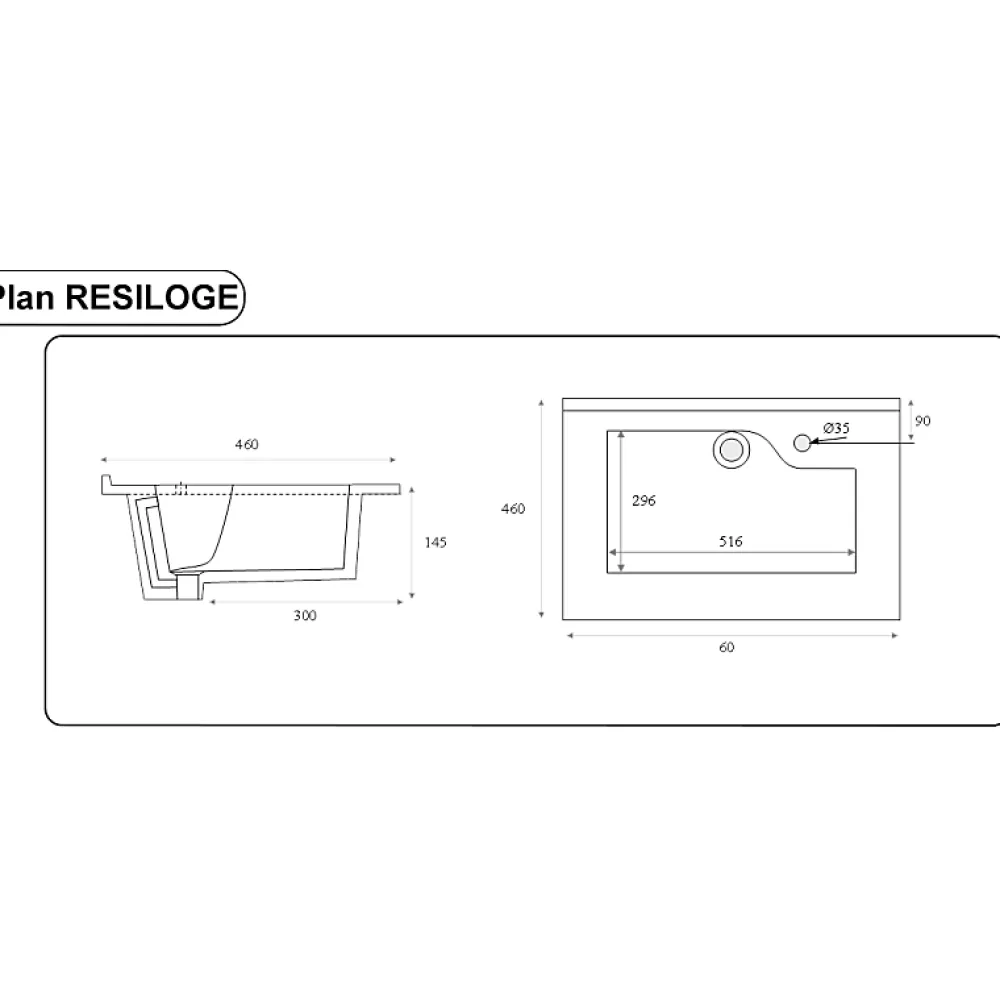 Plan Simple Vasque|Cuisibane Plan simple vasque design RESILOGE - 60 cm