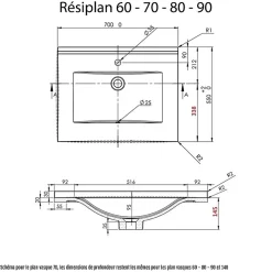Cuisibane Plan simple vasque en résine de synthèse RESIPLAN - 90 cm