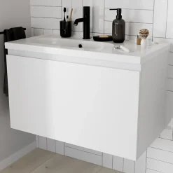 GoodHome Plan simple vasque l.80,6 x H.12,3 x P.45,2 cm, en céramique blanche, levanna