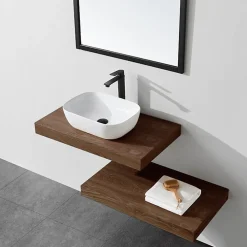 Plan De Travail Salle De Bains|Stano Plan suspendu pour vasque TOP noyer 100 x 46 cm