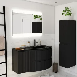Plan Simple Vasque| Plan vasque à droite verre noir Vague 104 cm
