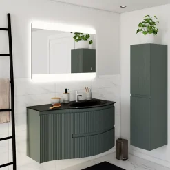 Plan Simple Vasque| Plan vasque à droite verre noir Vague 104 cm