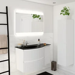 Plan vasque à gauche verre noir Vague 104 cm