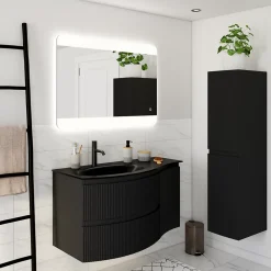 Plan vasque à gauche verre noir Vague 104 cm