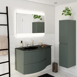 Plan vasque à gauche verre noir Vague 104 cm