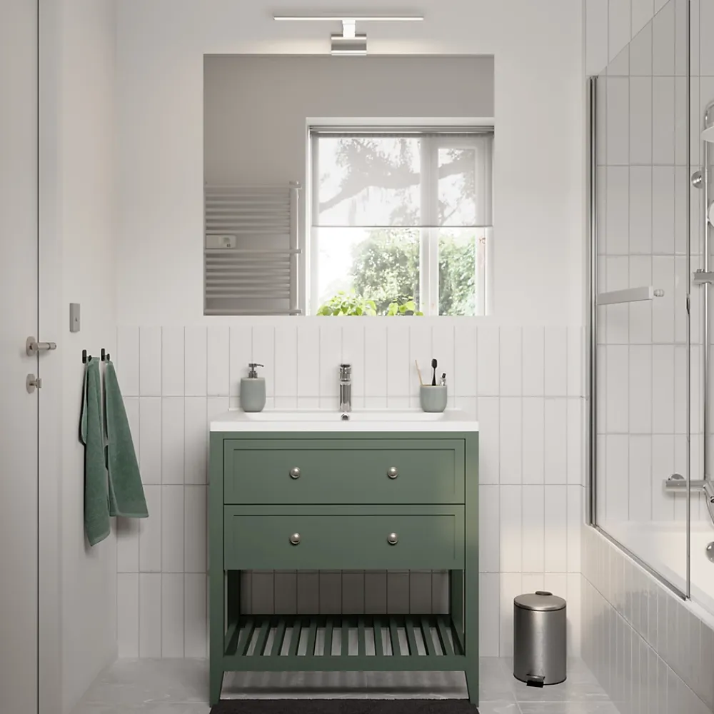 GoodHome Plan vasque blanc en céramique l.80 cm Nira