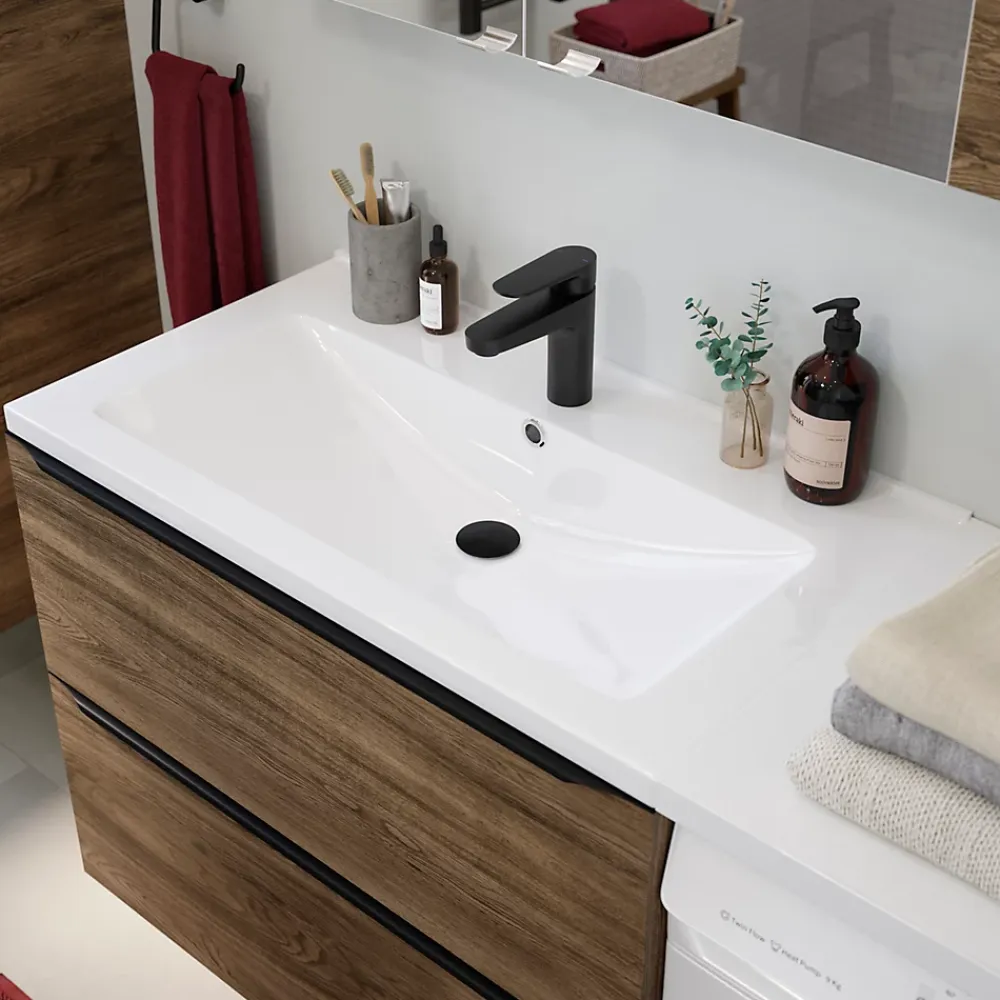 GoodHome Plan vasque blanc en céramique l.80 cm Nira